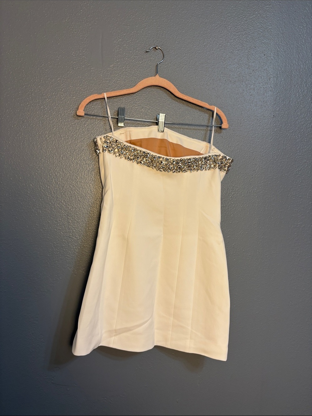 A.L.C Elsie Dress Strapless Cream Cocktail Dress with Beaded Trim - Picture 4 of 6